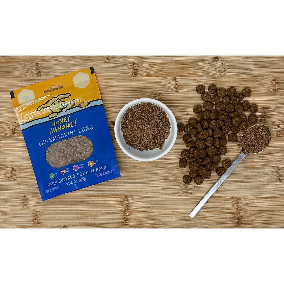 Honey I&#39;m Home Lip-Smackin&#39; Lung Water Buffalo Dog Food Topper
