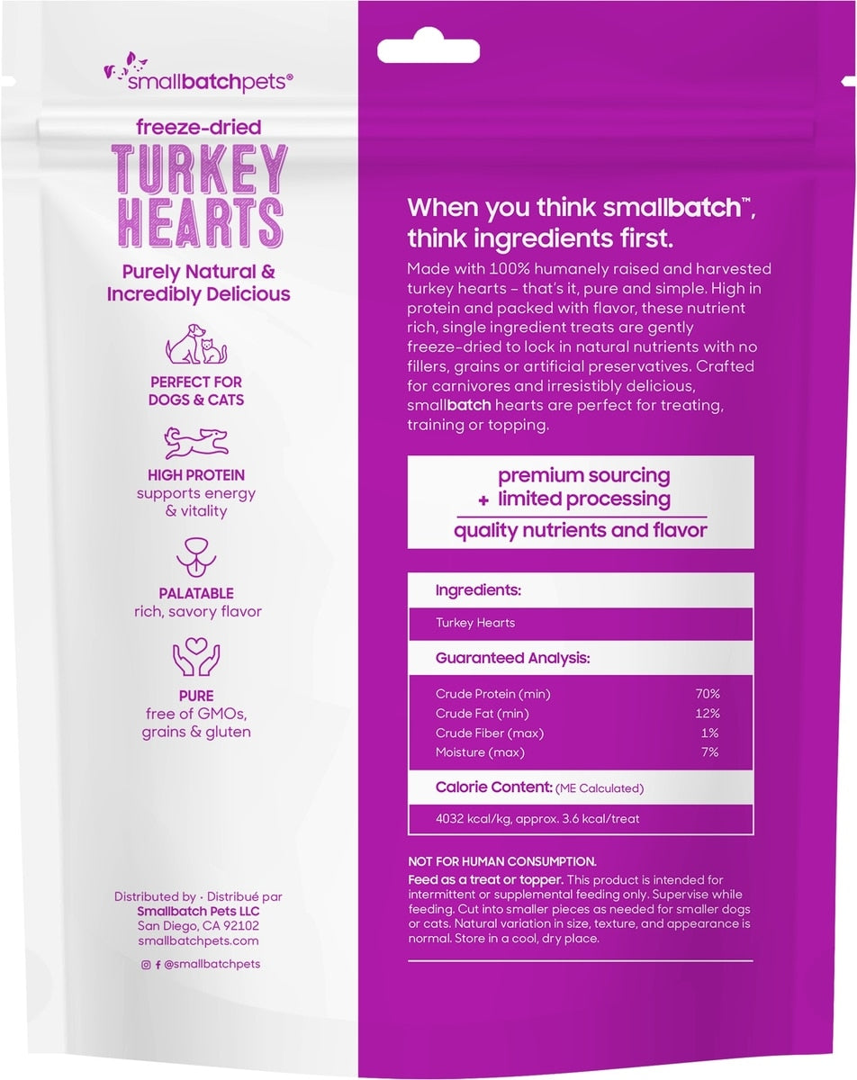 Small Batch Freeze-Dried Treat Turkey Hearts Dog & Cat Treats