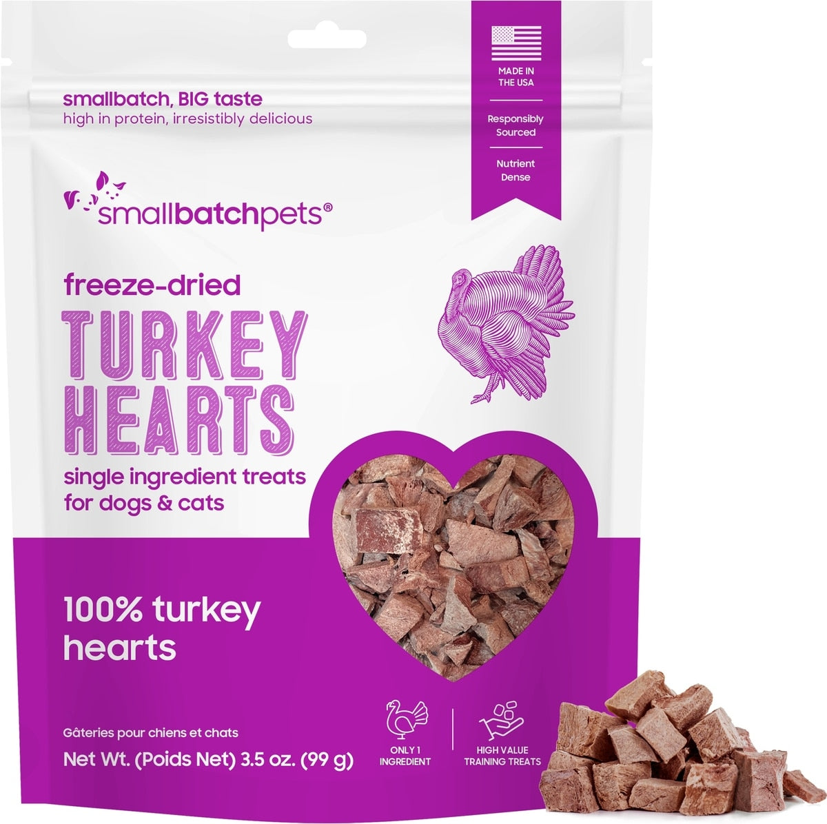 Small Batch Freeze-Dried Treat Turkey Hearts Dog & Cat Treats