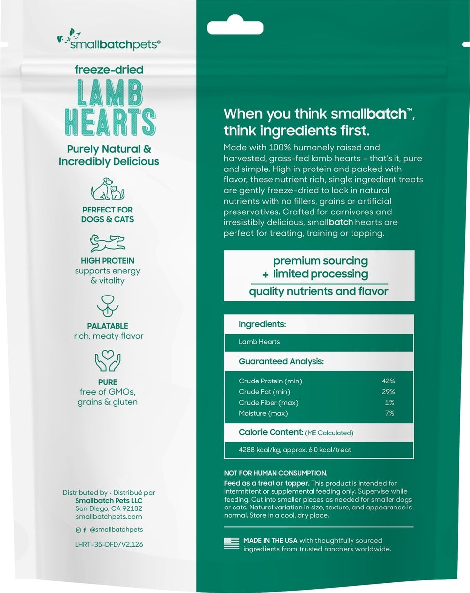 Small Batch Freeze-Dried Lamb Hearts Dog & Cat Treats