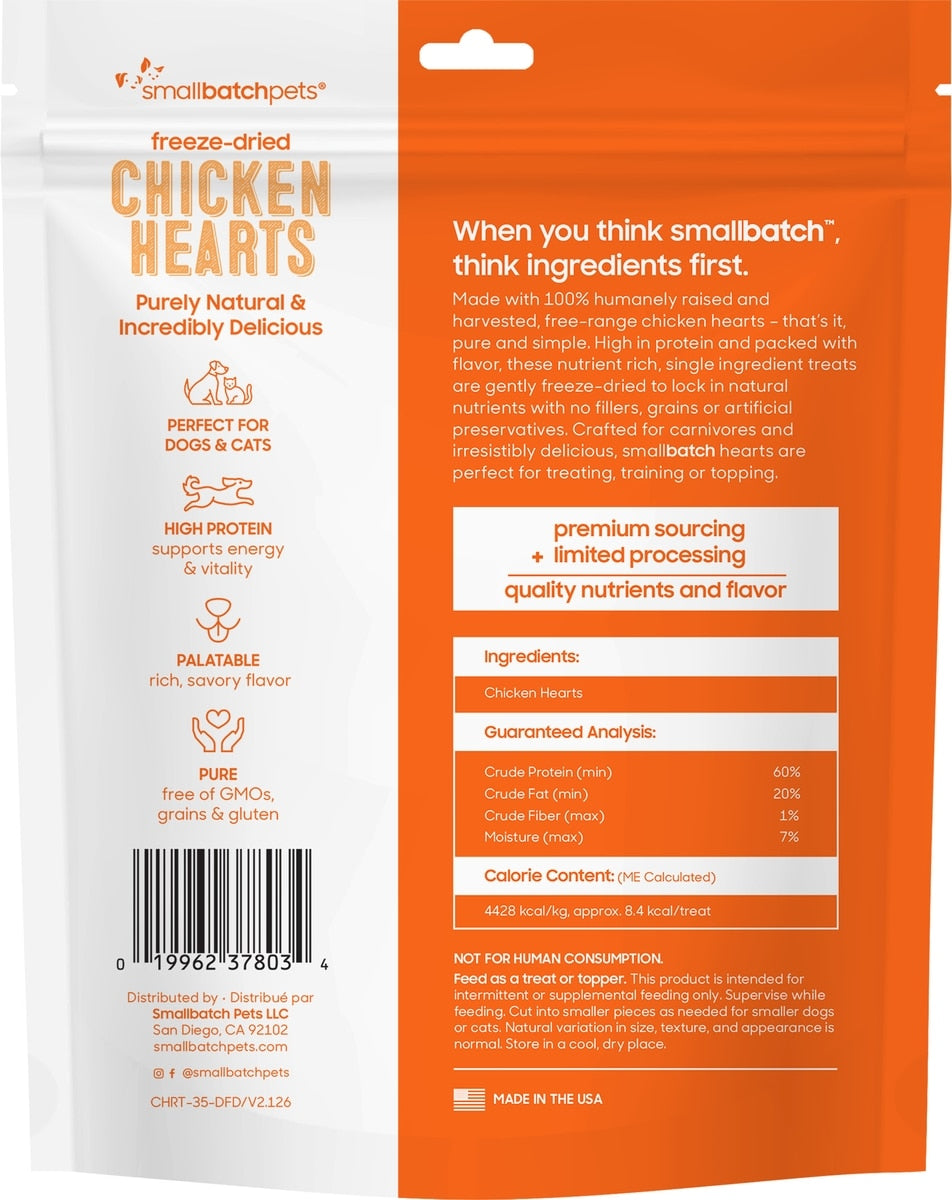 Small Batch Freeze-Dried Chicken Hearts Dog & Cat Treats