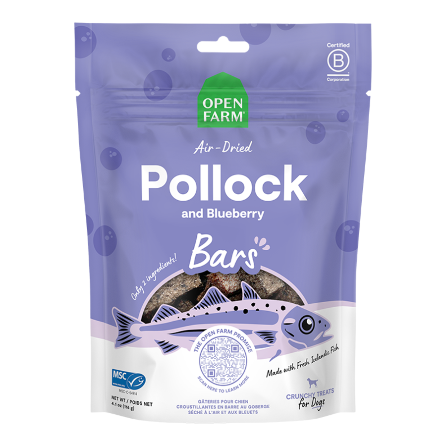 Open Farm Air-Dried Pollock & Blueberry Bars Dog Treats