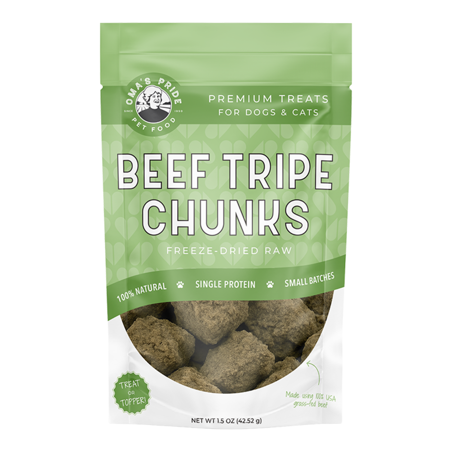 Oma&#39;s Pride Freeze-Dried Raw Beef Tripe Chunks Dog &amp; Cat Treats