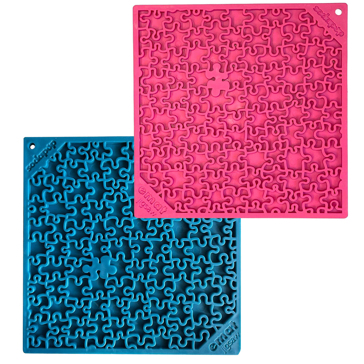 SodaPup Large Blue Jigsaw & Large Pink Jigsaw eMat Lick Mat Bundle