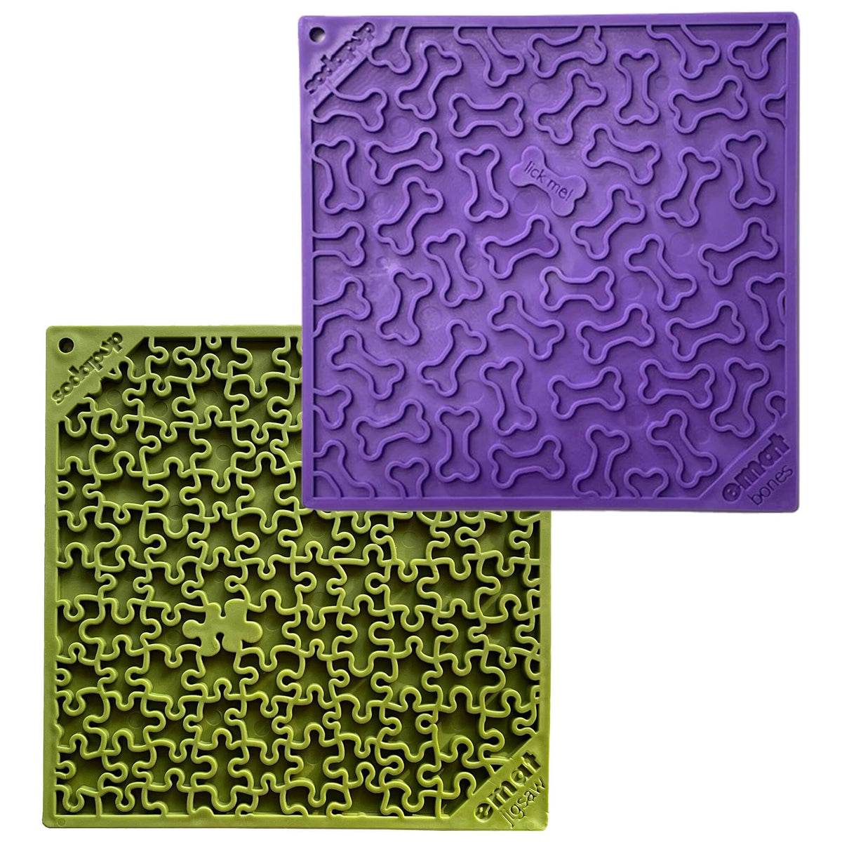 SodaPup Large Green Jigsaw & Large Purple Bones eMat Lick Mat Bundle