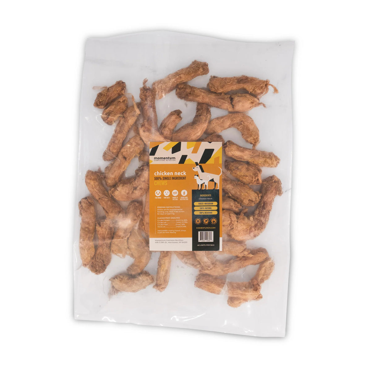 Momentum Carnivore Nutrition Freeze-Dried Raw Chicken Necks Dog &amp; Cat Chews