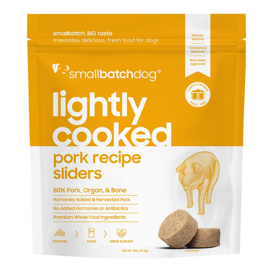 Small Batch Lightly Cooked Pork Sliders Frozen Dog Food