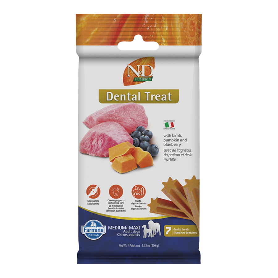 Farmina N&D Pumpkin Dental Treats Lamb, Pumpkin & Blueberry Medium & Maxi Dog Treats