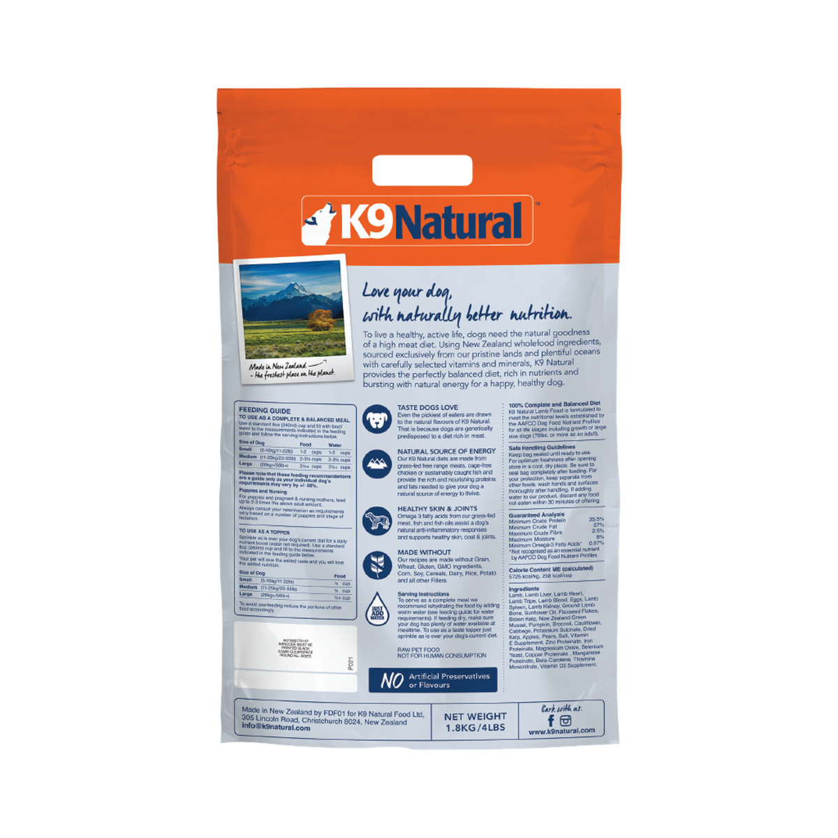 K9 Natural Freeze-Dried Lamb Feast Topper or Dog Food
