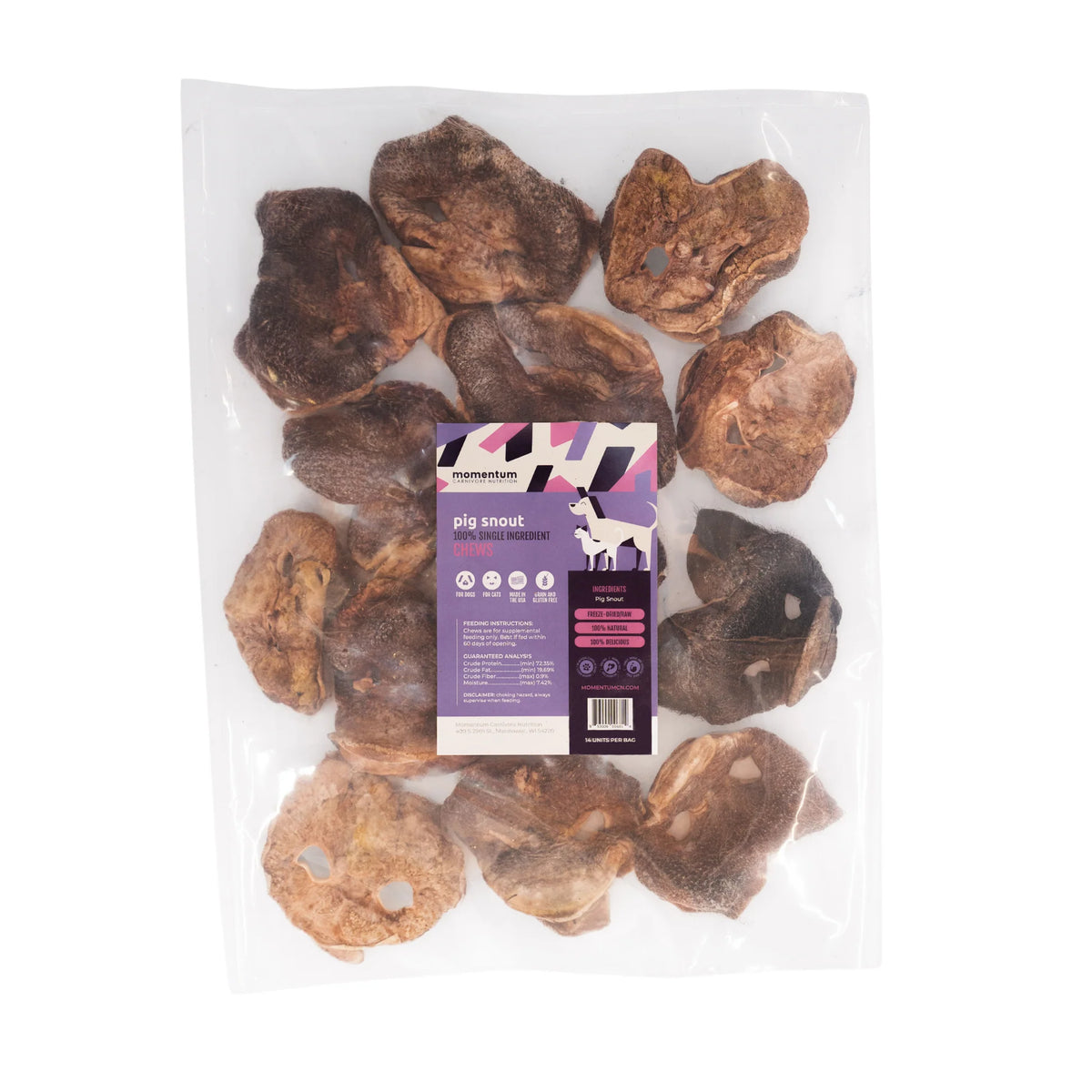 Momentum Carnivore Nutrition Freeze-Dried Pig Snout Dog Chews