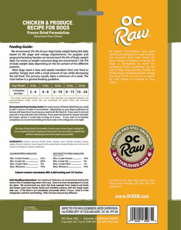 OC Raw Freeze-Dried Chicken &amp; Produce Dog Food
