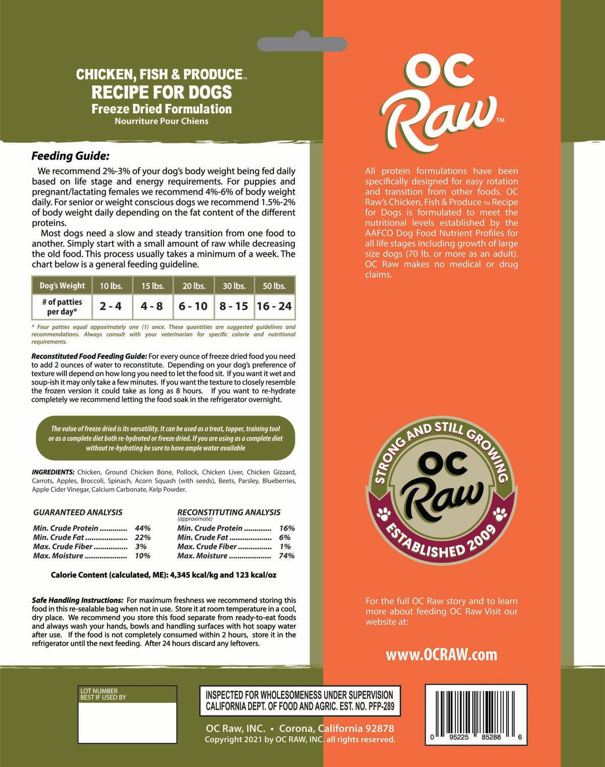 OC Raw Freeze-Dried Chicken, Fish &amp; Produce Dog Food
