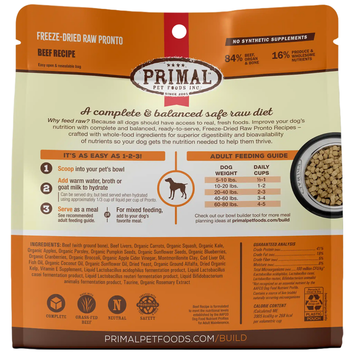 Primal Freeze-Dried Raw Pronto Beef Dog Food