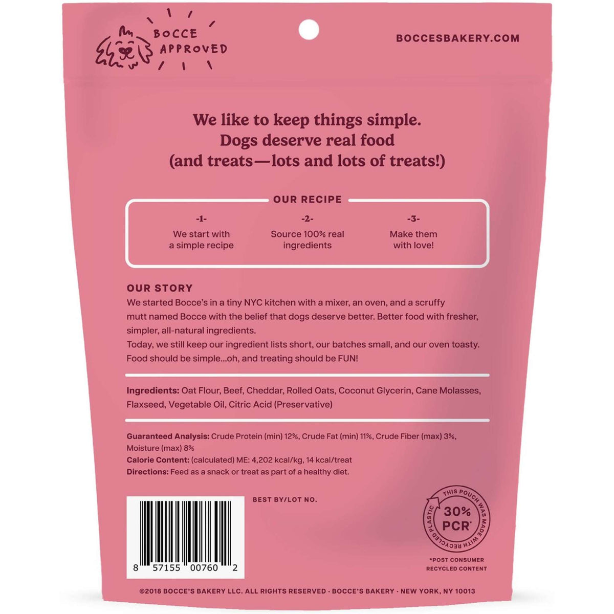 Bocce&#39;s Bakery Soft and Chewy Say Moo Beef and Cheddar Dog Treats