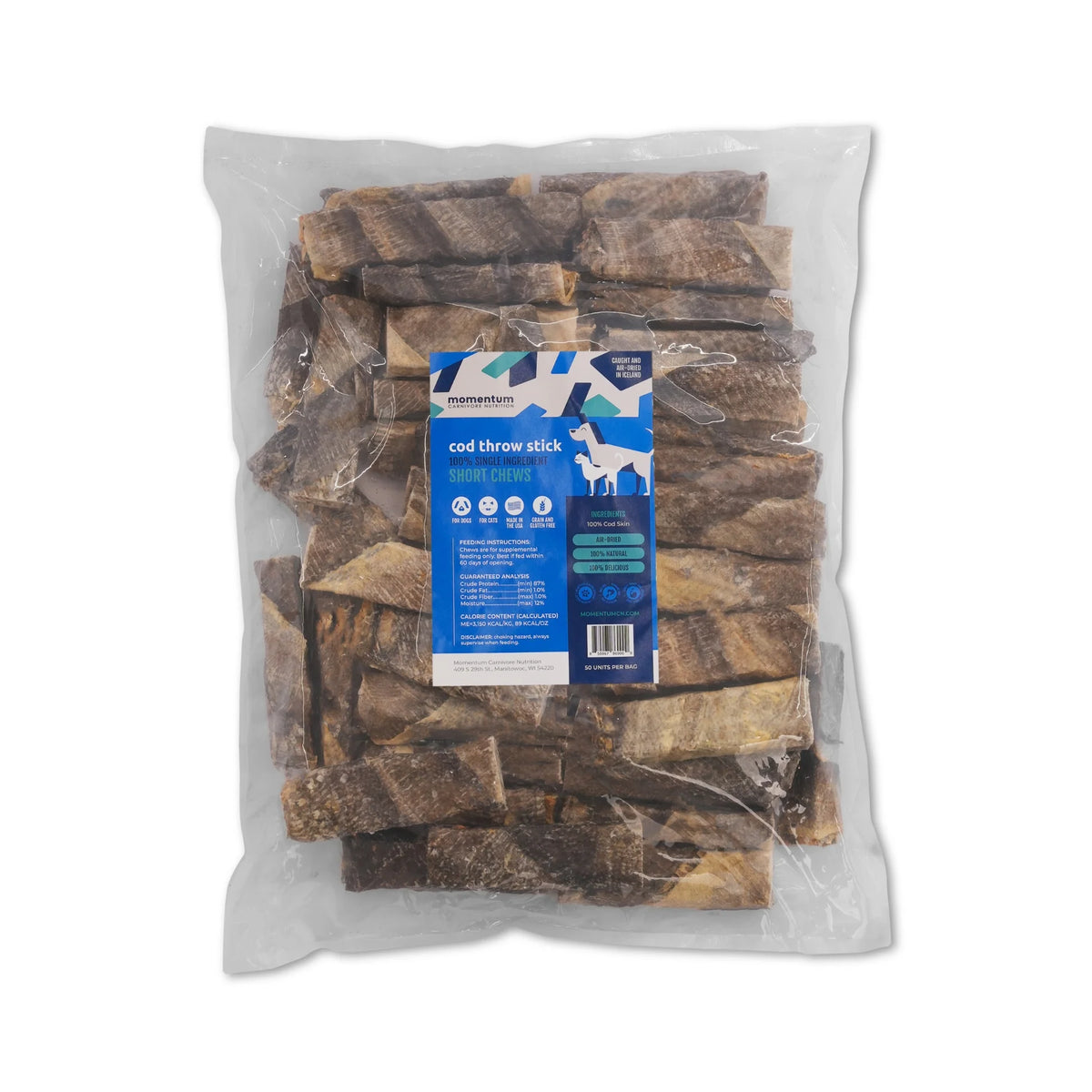 Momentum Carnivore Nutrition Freeze-Dried Cod Throw Stick Short Dog Chews
