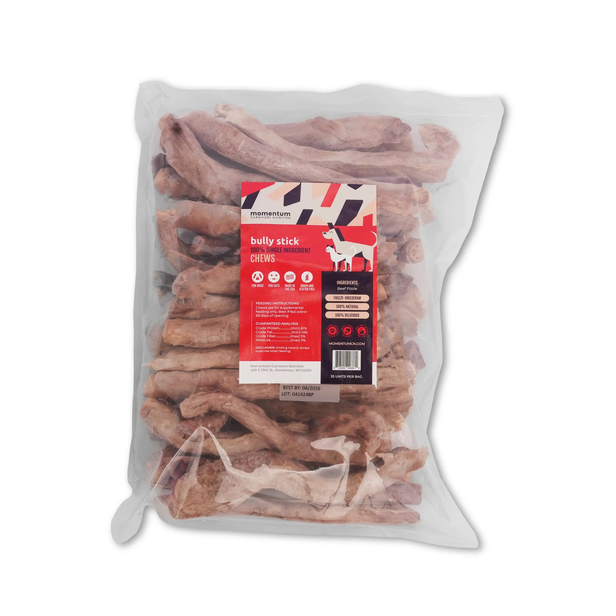 Momentum Carnivore Nutrition Freeze-Dried Raw Bully Sticks Dog Chews