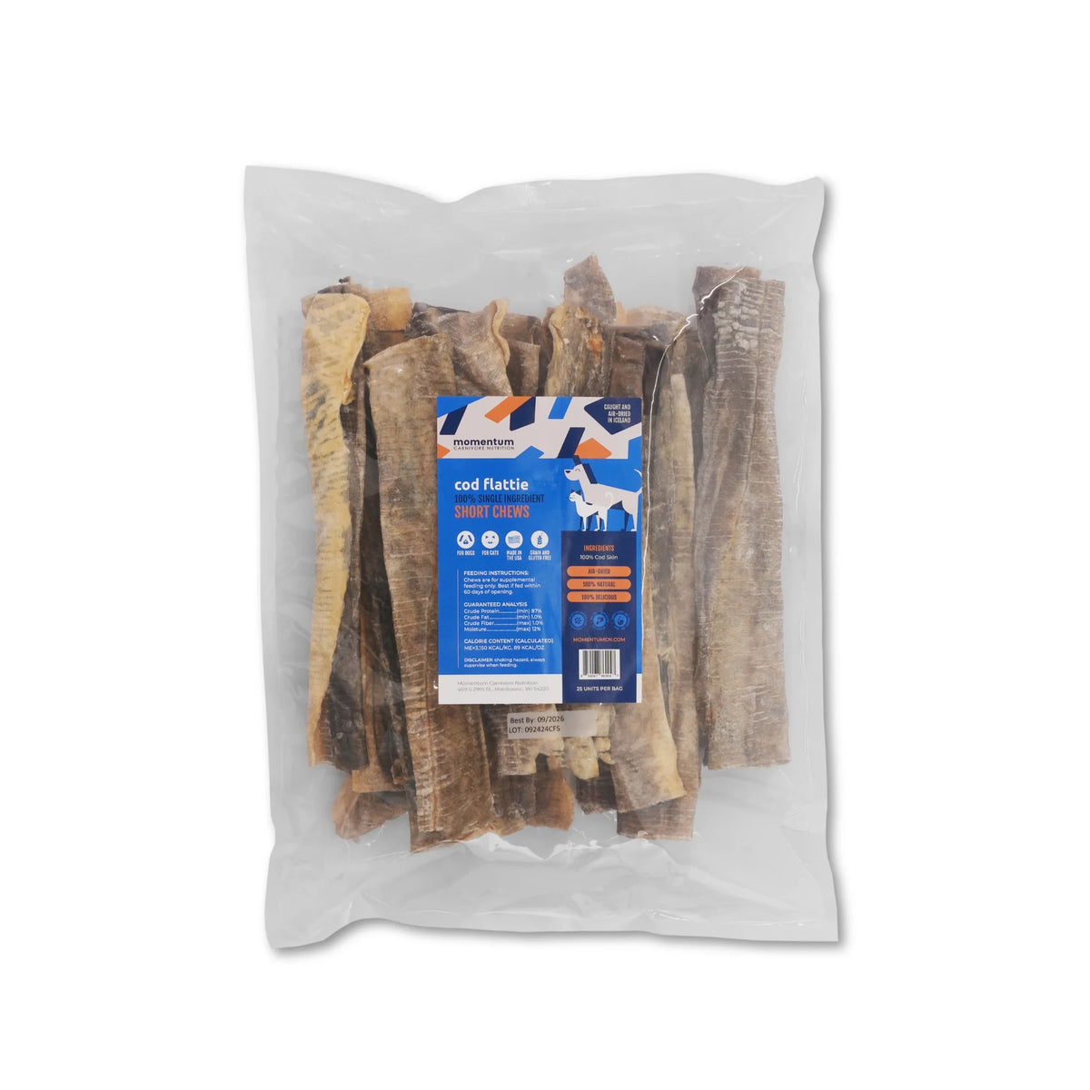 Momentum Carnivore Nutrition Freeze-Dried Cod Flattie Short Dog Chews