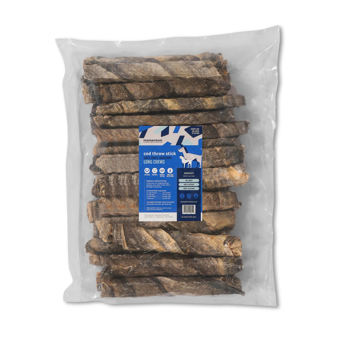 Momentum Carnivore Nutrition Freeze-Dried Cod Throw Stick Long Dog Chews