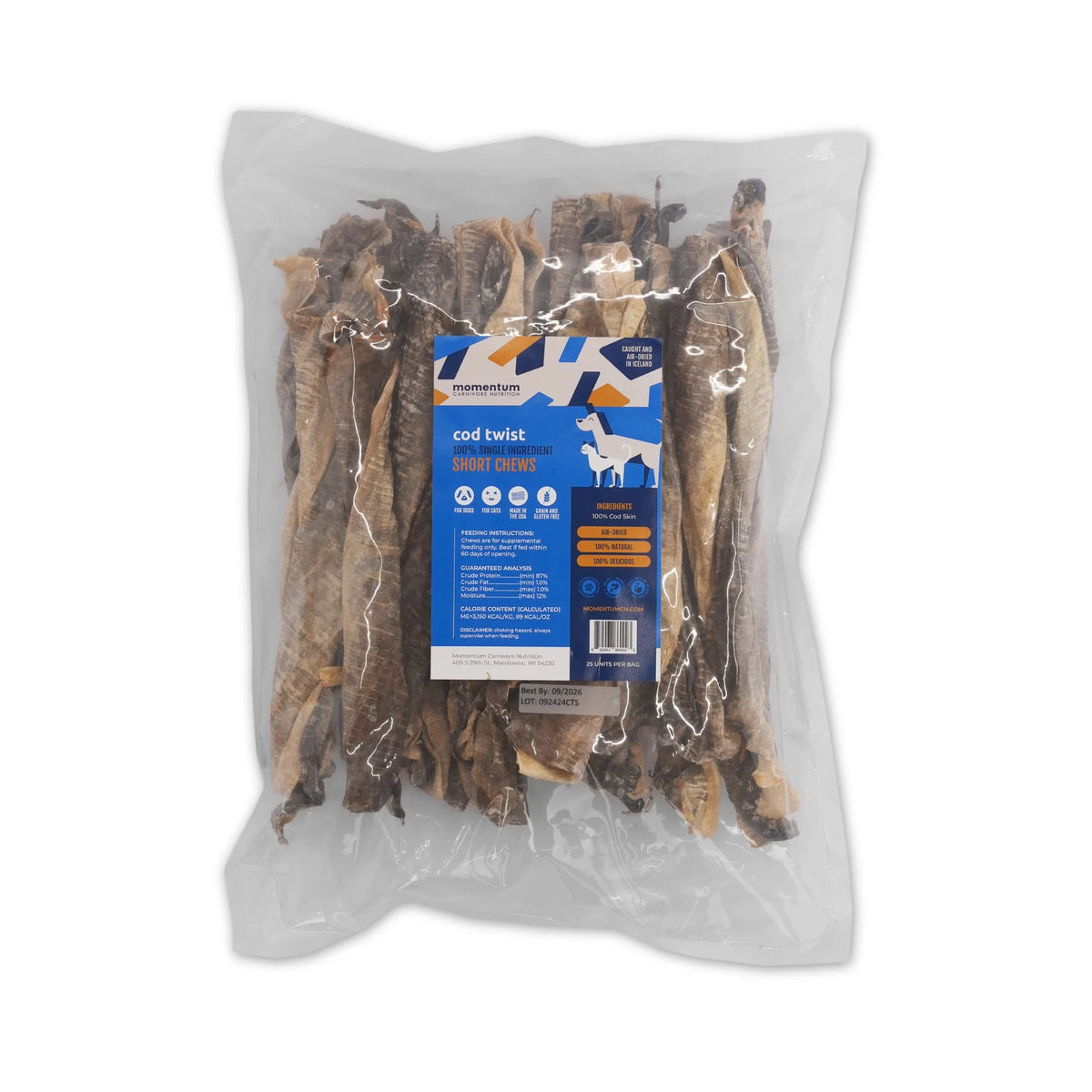 Momentum Carnivore Nutrition Freeze-Dried Cod Twist Short Dog Chews