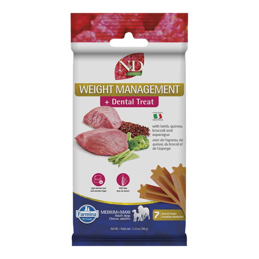 Farmina N&D Quinoa Weight Management + Dental Treats Lamb Medium & Maxi Dog Treats
