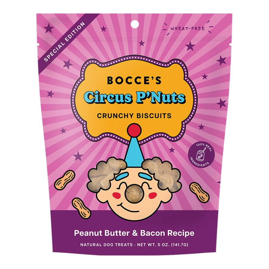 Bocce&#39;s Bakery Circus P&#39;Nuts Peanut Butter &amp; Bacon Crunchy Biscuits Dog Treats