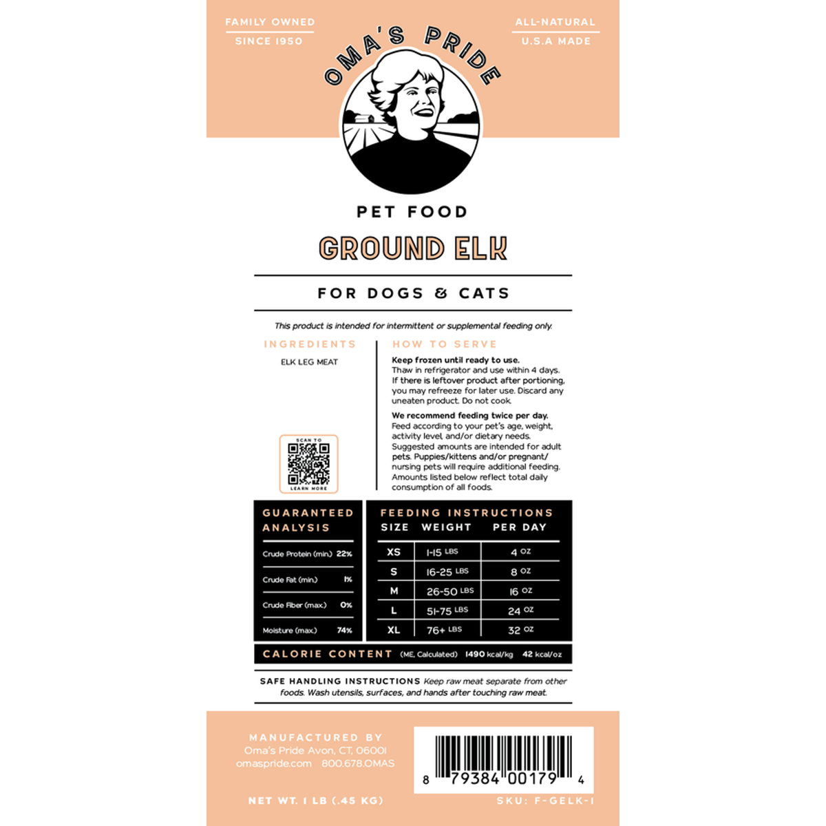 Oma&#39;s Pride Frozen Raw Ground Elk for Dogs &amp; Cats