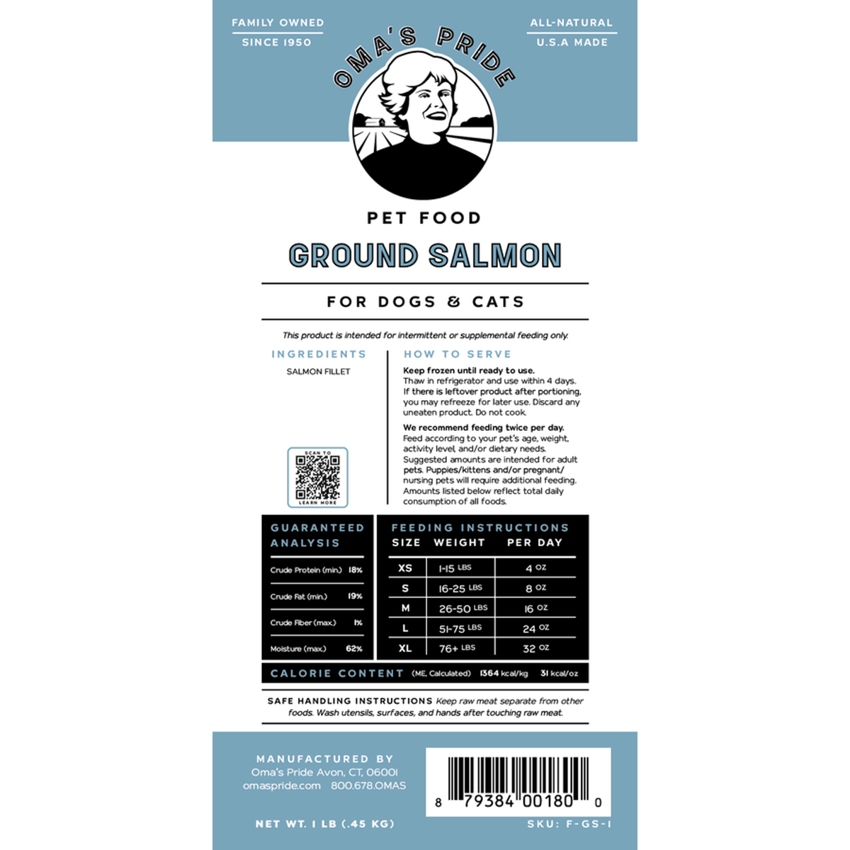 Oma&#39;s Pride Frozen Raw Ground Salmon for Dogs &amp; Cats