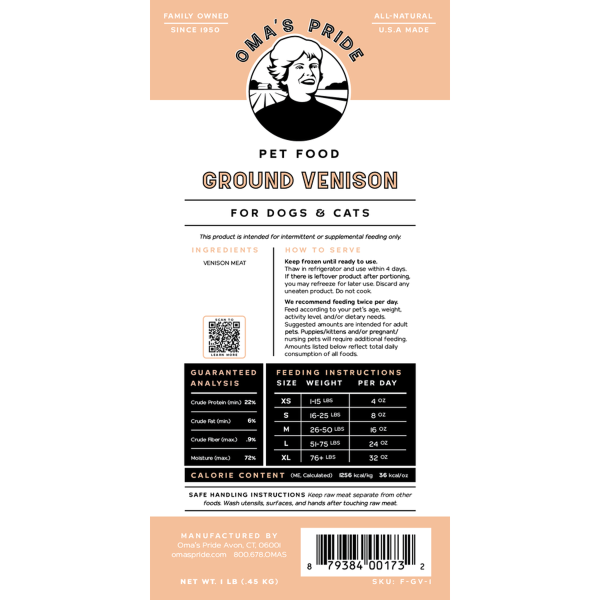 Oma&#39;s Pride Frozen Raw Ground Venison for Dogs &amp; Cats