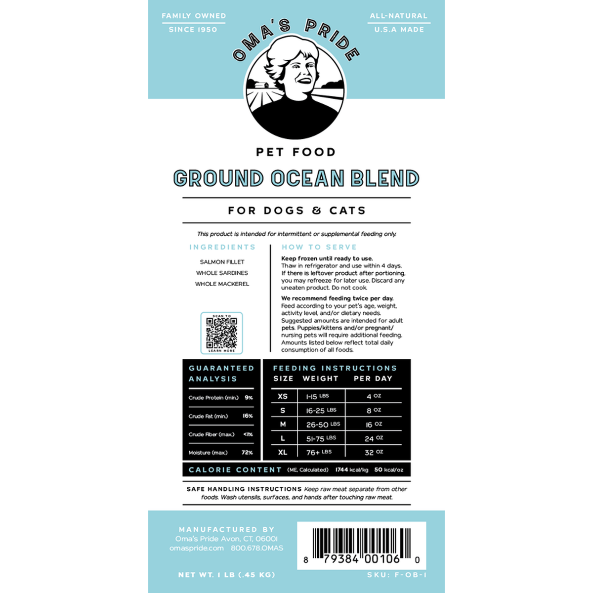 Oma&#39;s Pride Frozen Raw Ground Ocean Blend for Dogs &amp; Cats