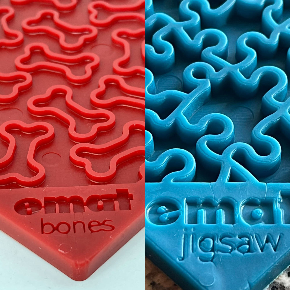 SodaPup Large Blue Jigsaw & Large Red Bones eMat Lick Mat Bundle