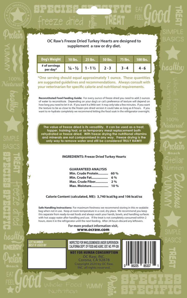 OC Raw Freeze-Dried Turkey Hearts Dog &amp; Cat Treats