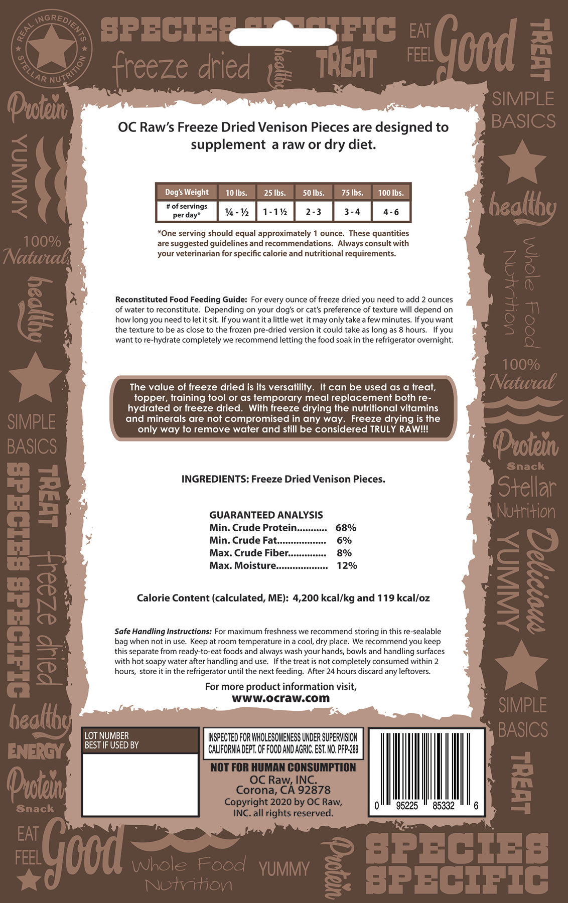 OC Raw Freeze-Dried Venison Pieces Dog &amp; Cat Treats