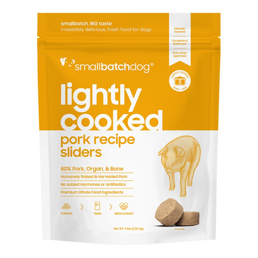 Small Batch Lightly Cooked Pork Sliders Frozen Dog Food