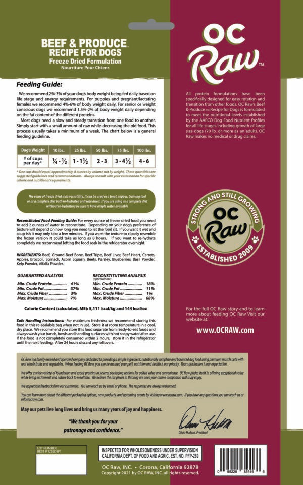 OC Raw Freeze-Dried Beef &amp; Produce Dog Food