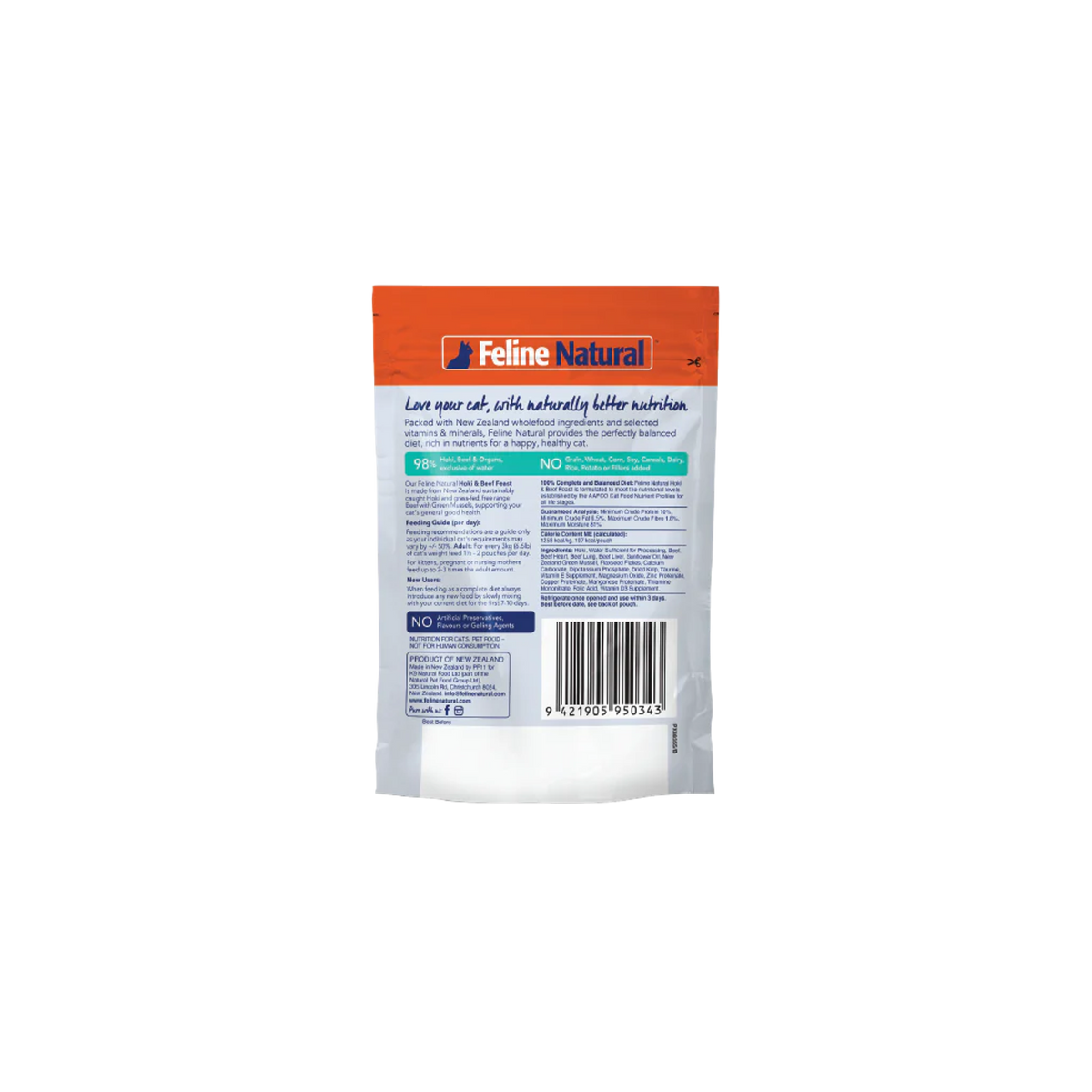 Feline Natural Grain Free Hoki &amp; Beef Feast Cat Food Pouch