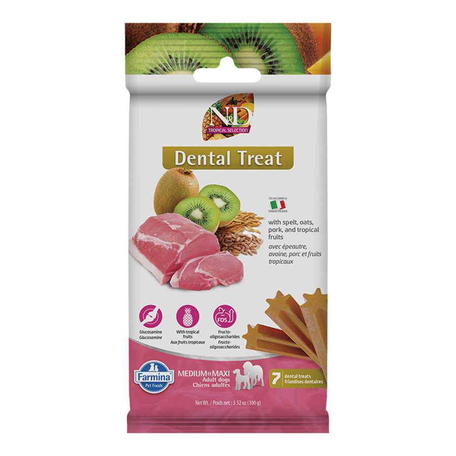 Farmina N&D Tropical Selection Dental Treat with Spelt, Oats, Pork & Tropical Fruits Medium & Maxi Dog Treats