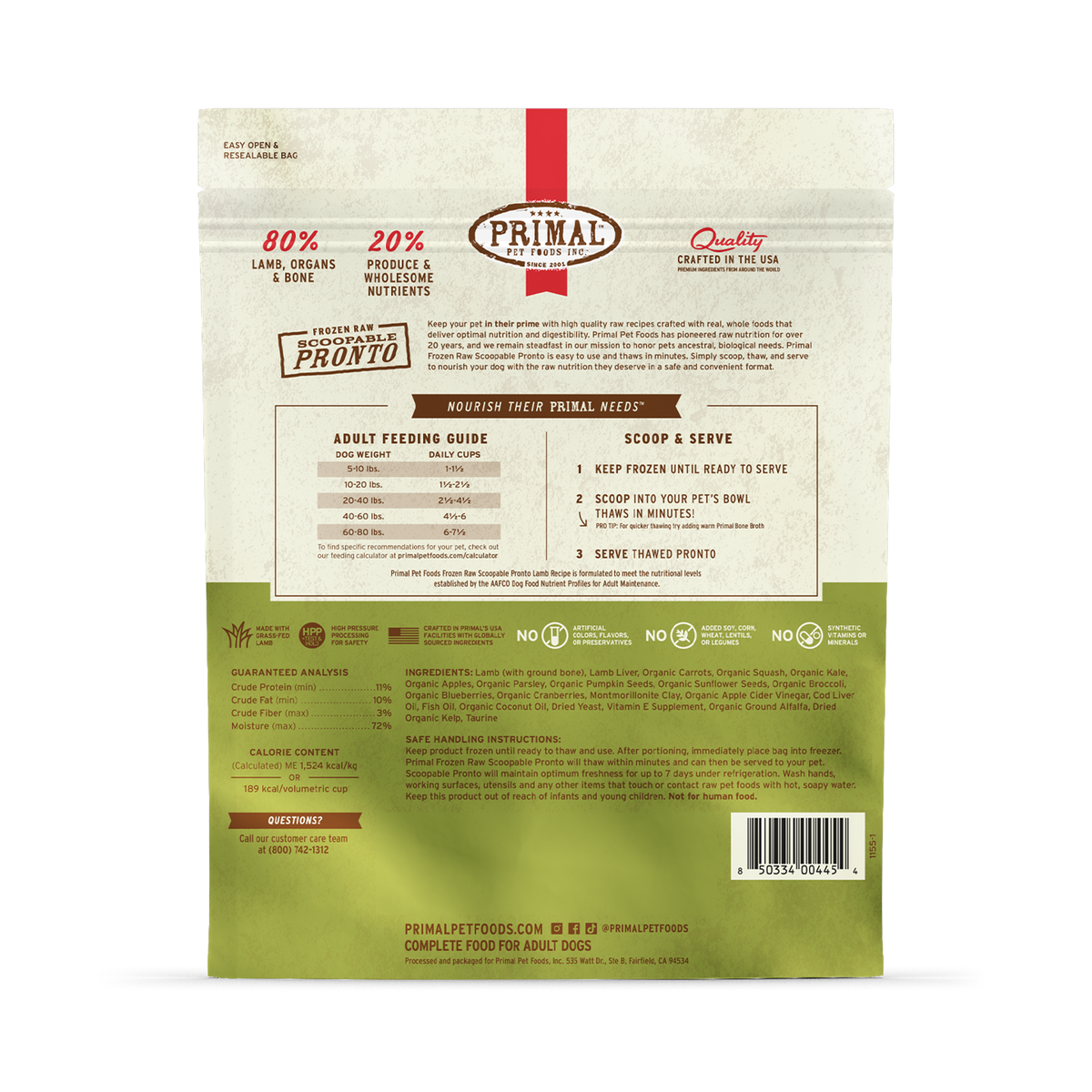 Primal Frozen Pronto Lamb Raw Dog Food