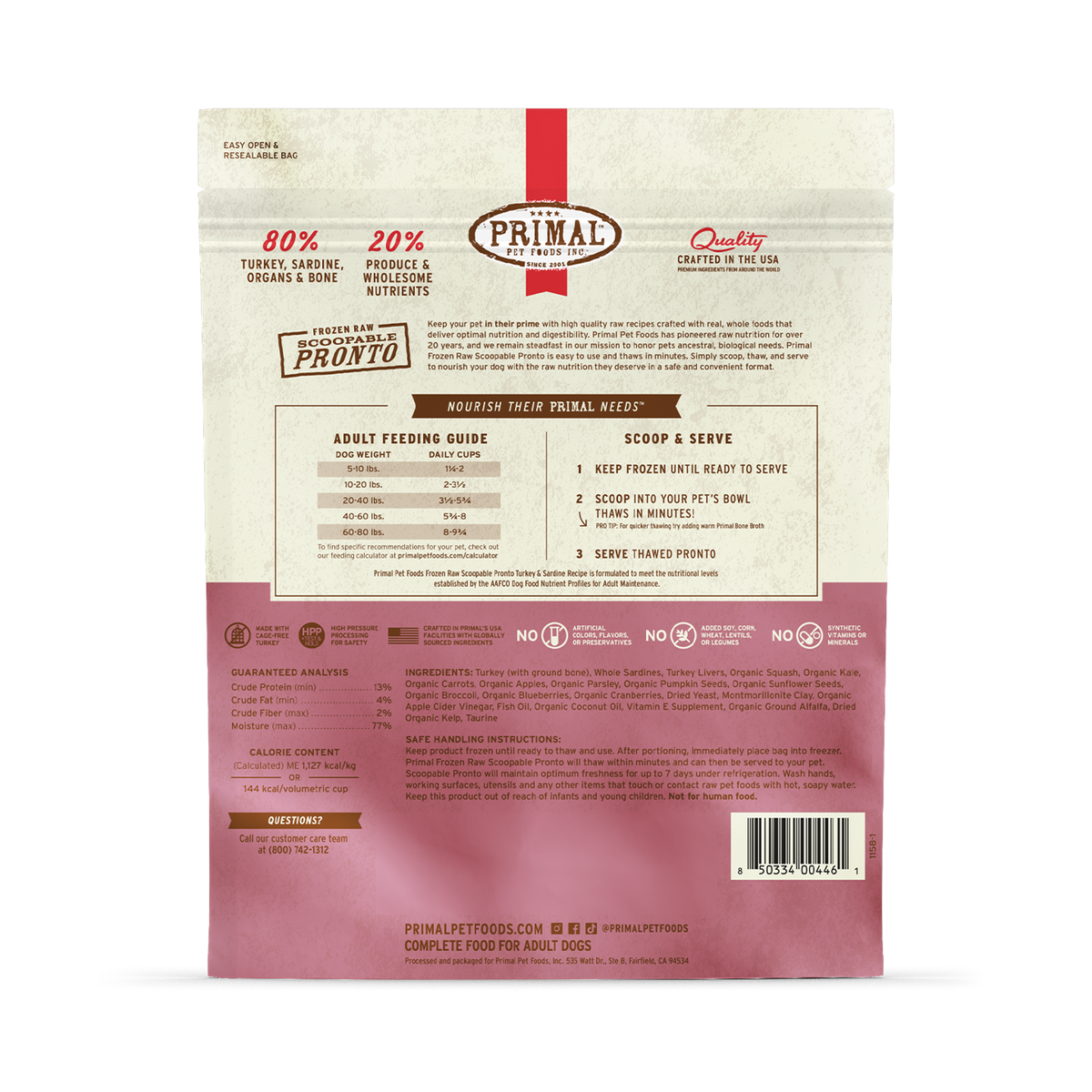 Primal Frozen Pronto Turkey &amp; Sardine Raw Dog Food