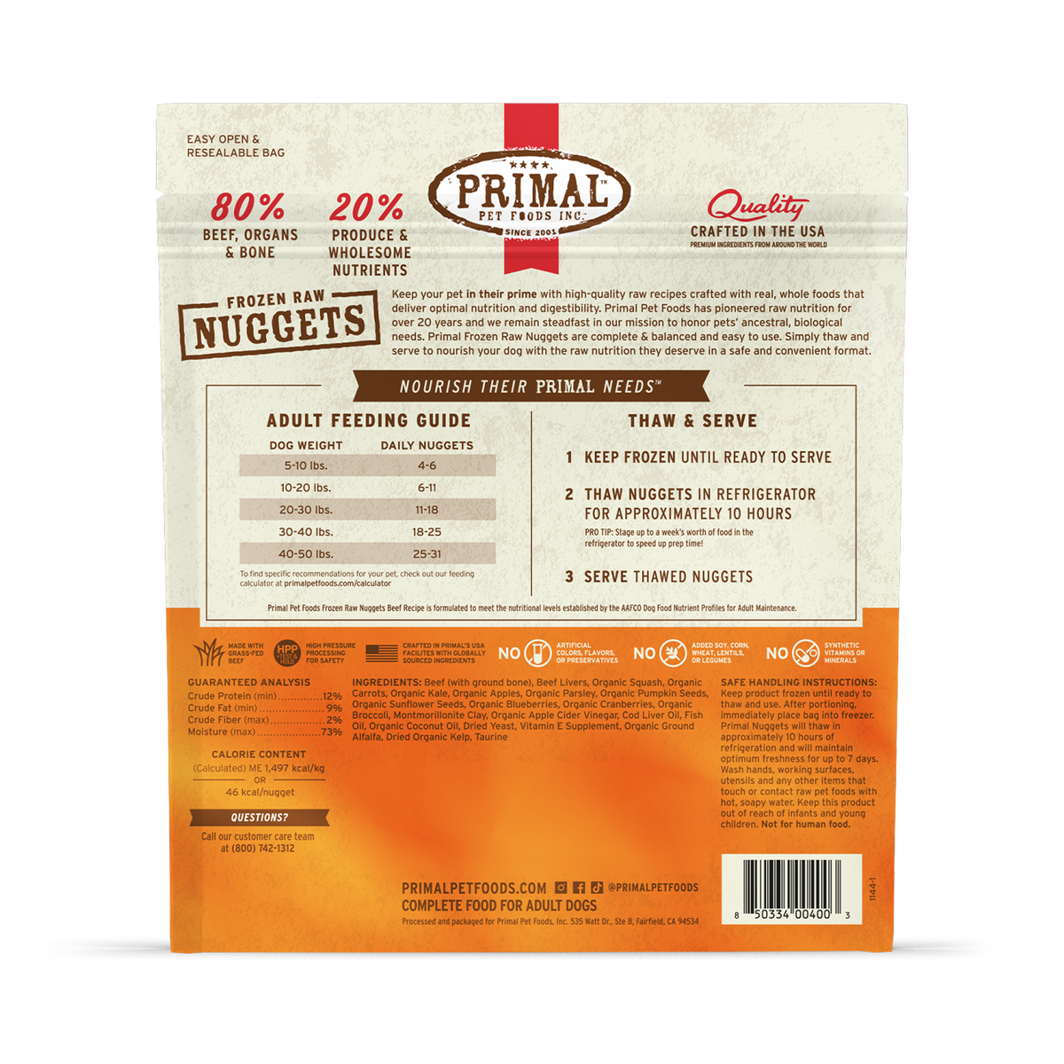 Primal Frozen Nuggets Beef Raw Dog Food
