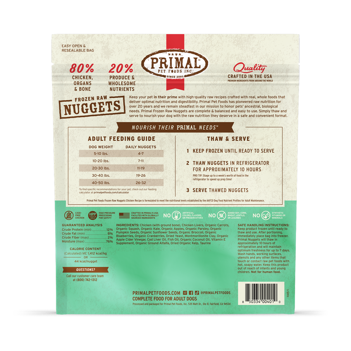 Primal Frozen Nuggets Chicken Raw Dog Food