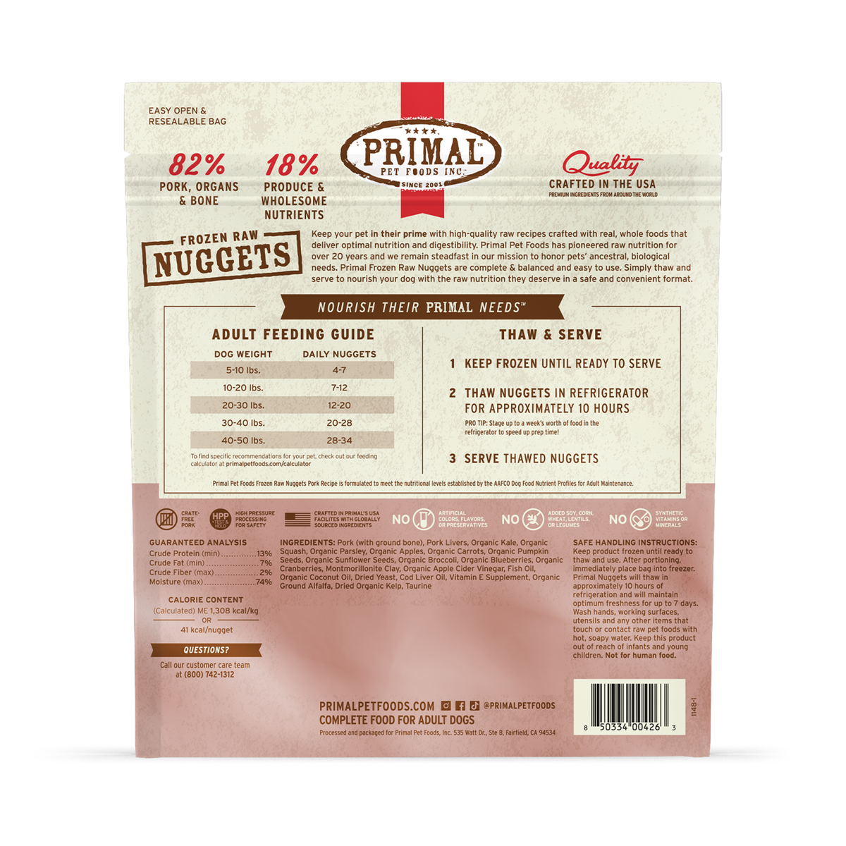 Primal Frozen Nuggets Pork Raw Dog Food