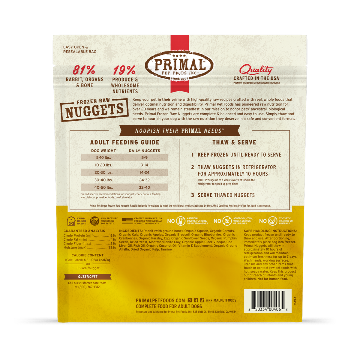 Primal Frozen Nuggets Rabbit Raw Dog Food