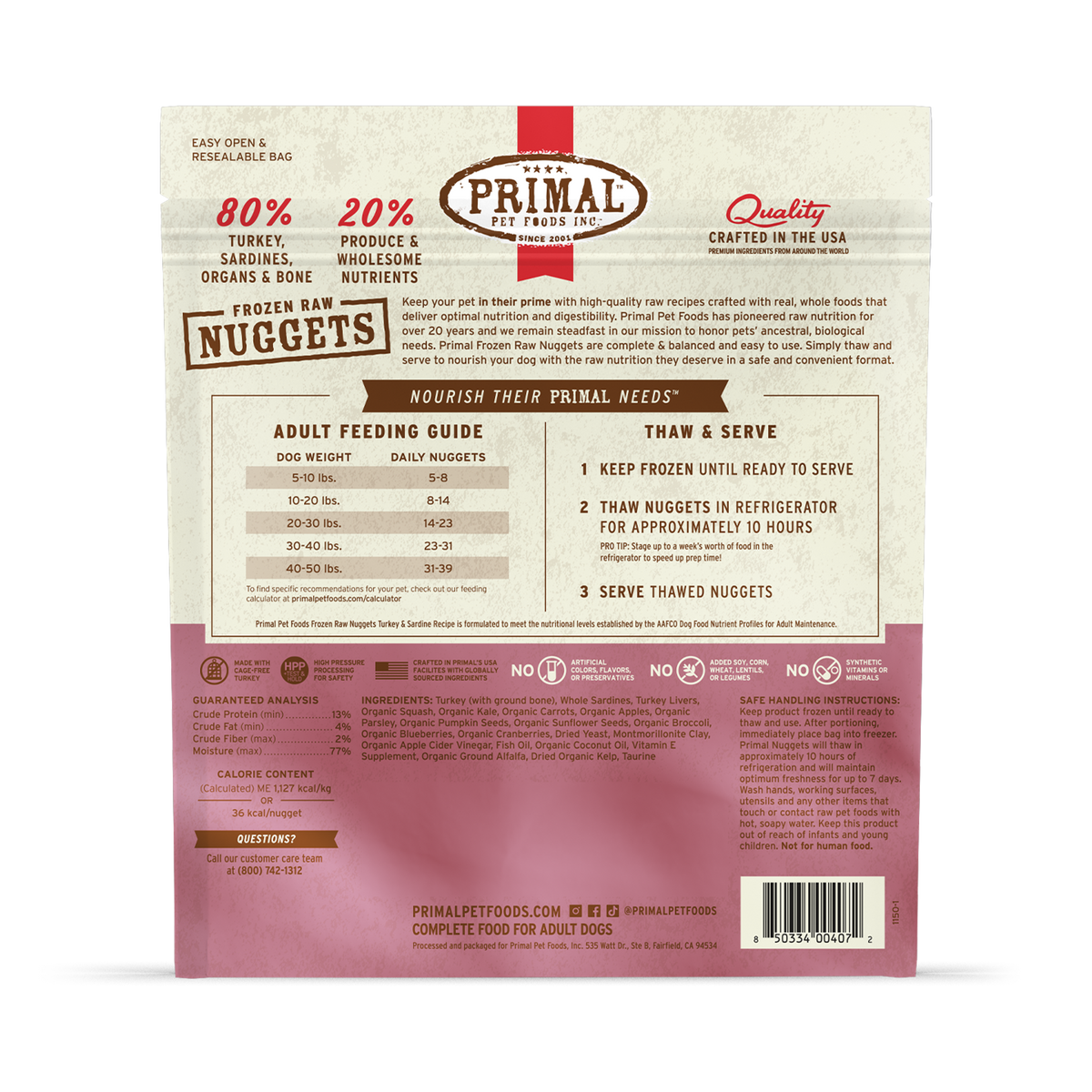 Primal Frozen Nuggets Turkey &amp; Sardine Raw Dog Food