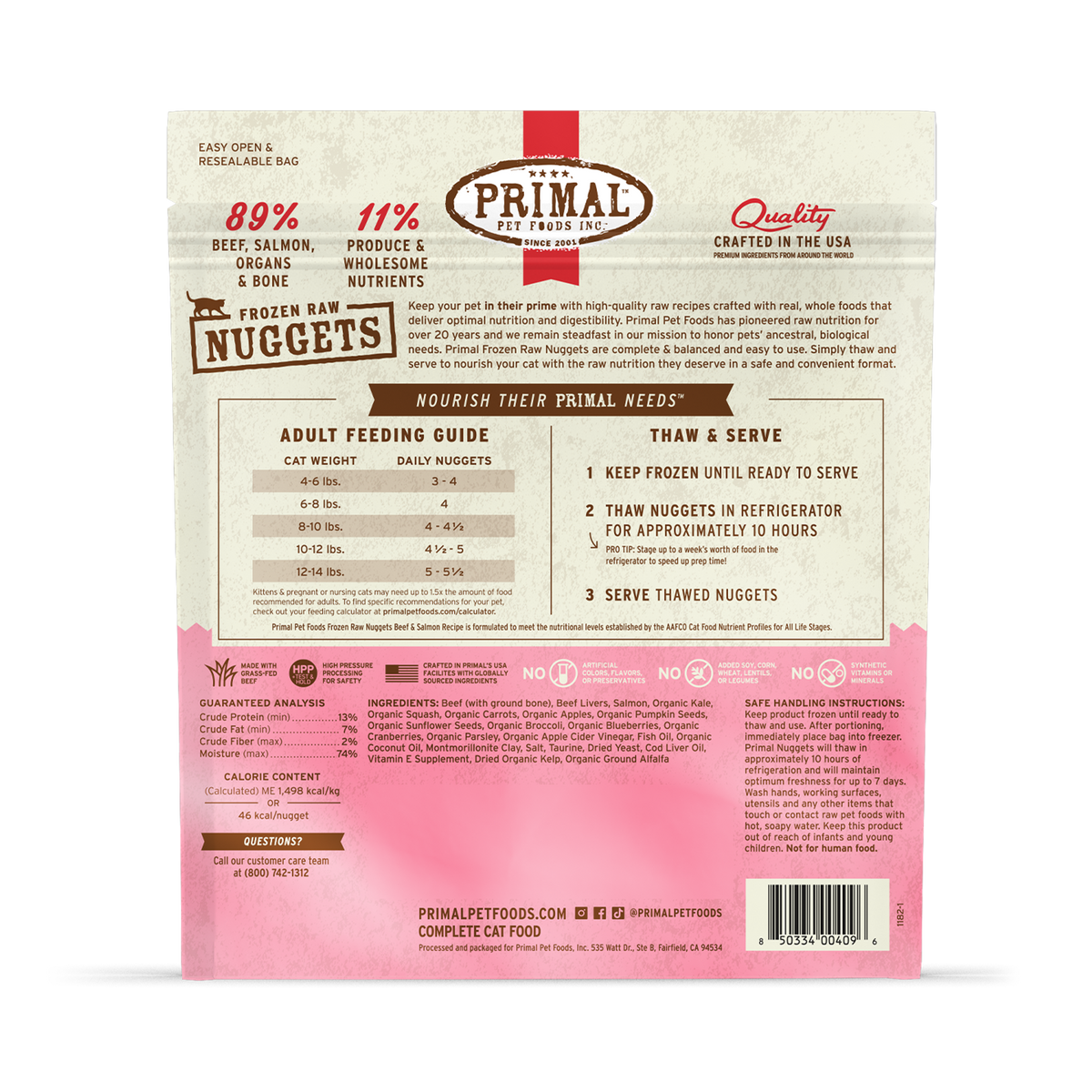 Primal Frozen Nuggets Beef &amp; Salmon Raw Cat Food