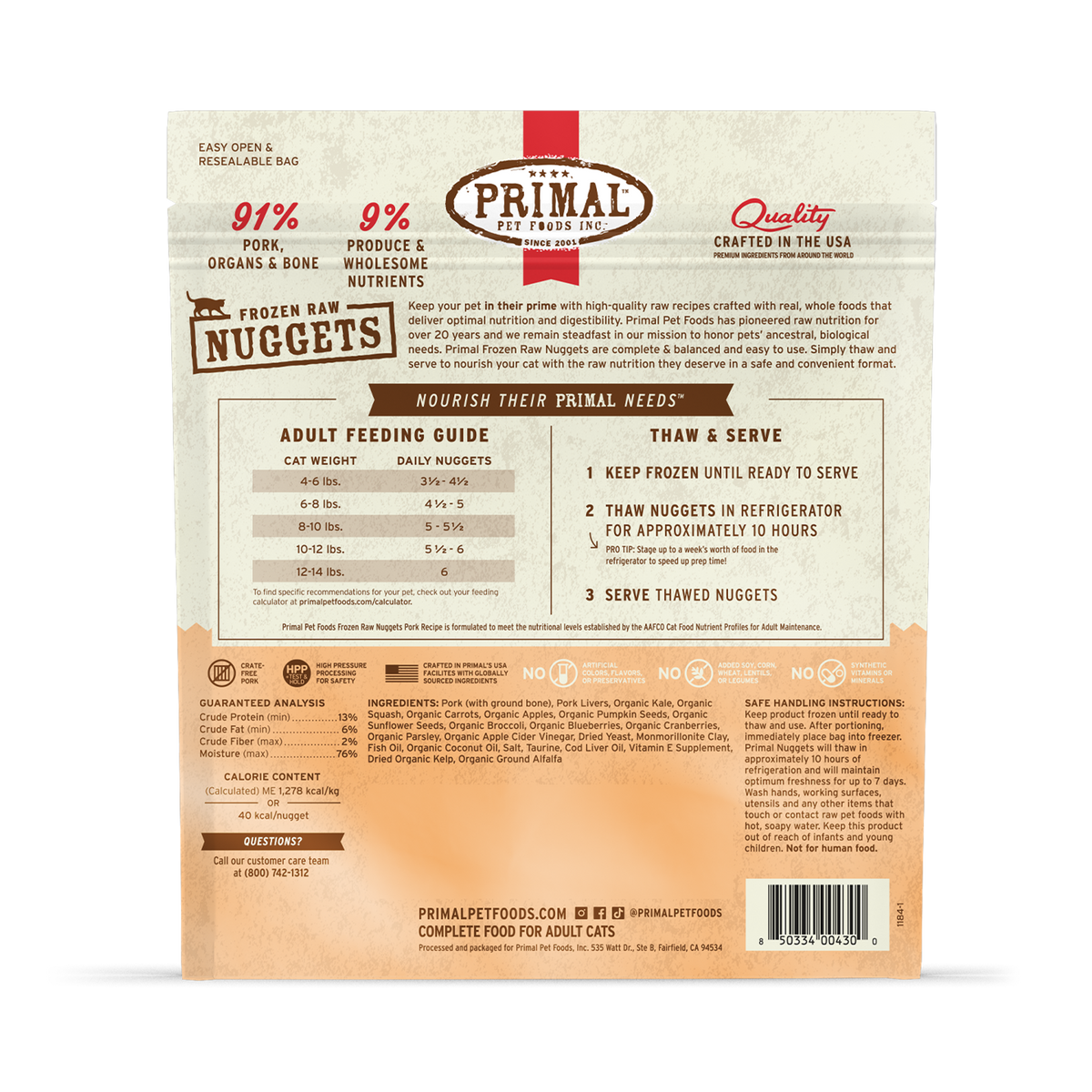 Primal Frozen Nuggets Pork Raw Cat Food