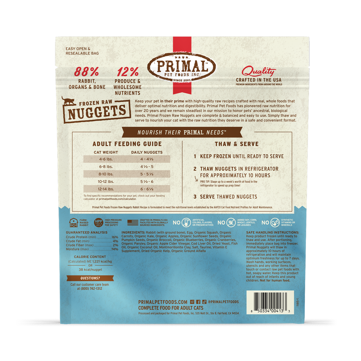 Primal Frozen Nuggets Rabbit Raw Cat Food