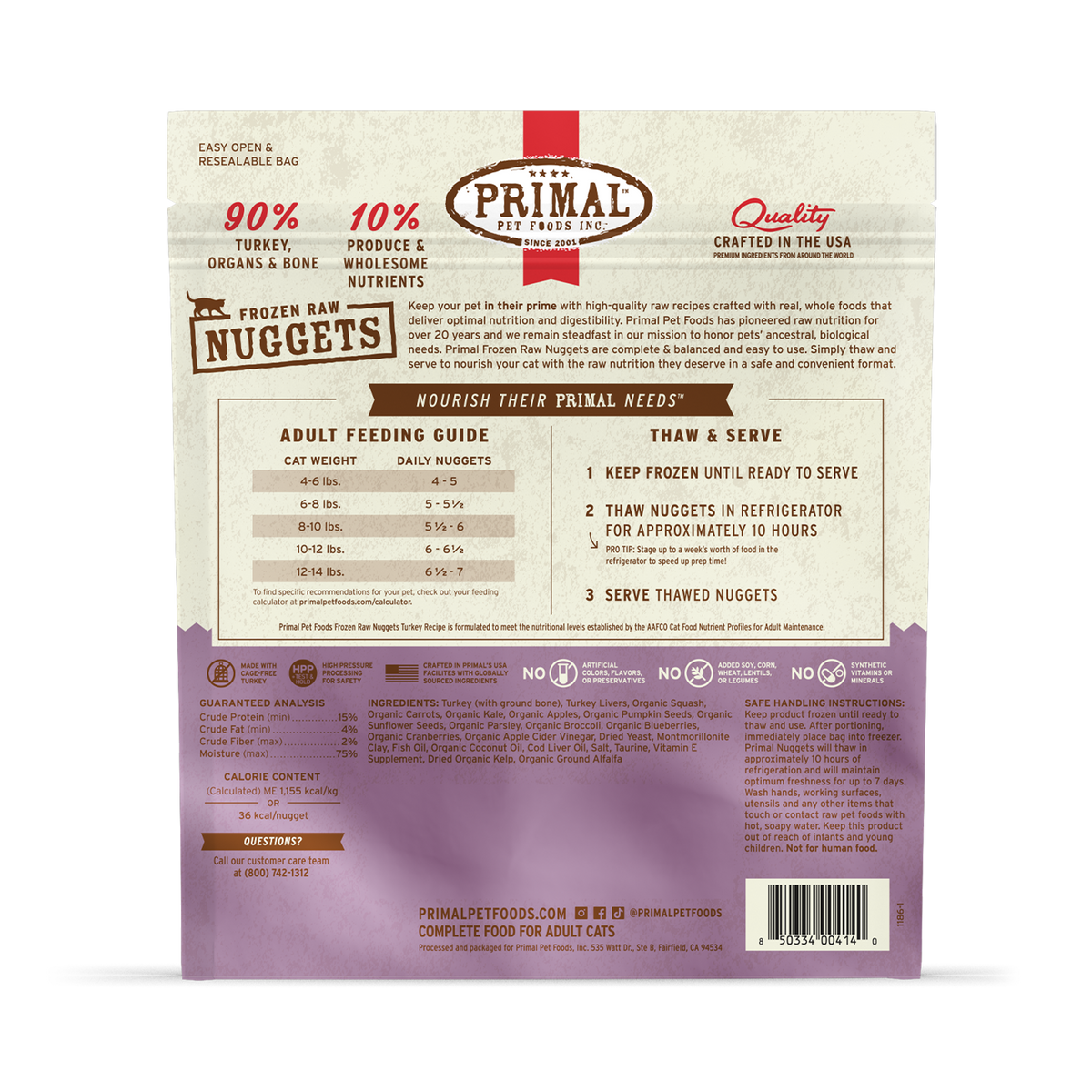 Primal Frozen Nuggets Turkey Raw Cat Food