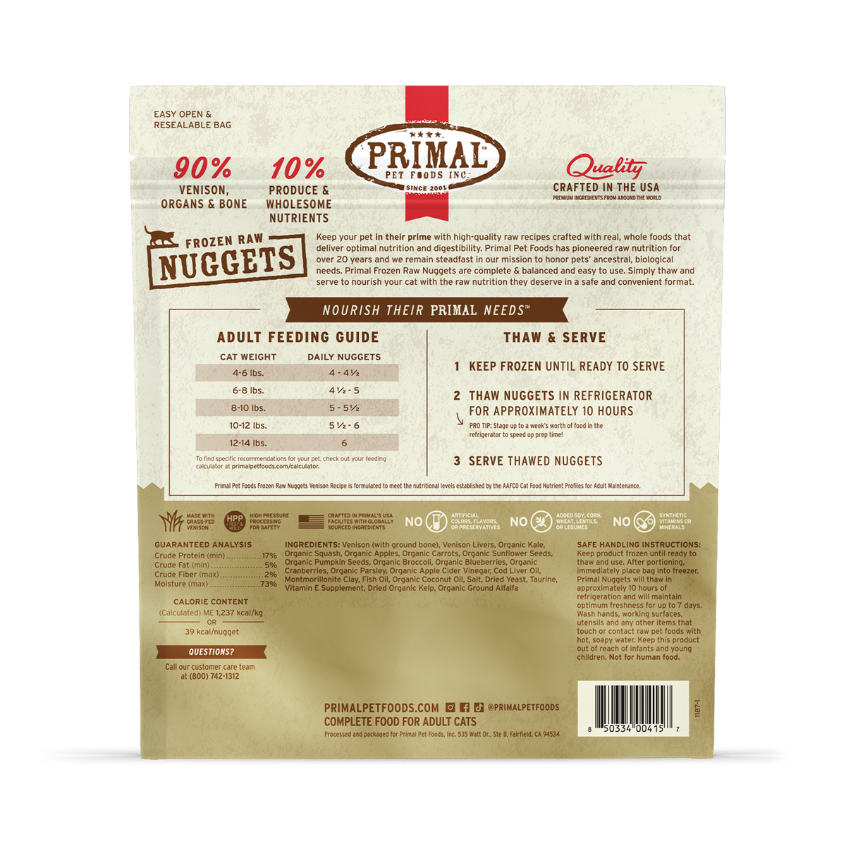 Primal Frozen Nuggets Venison Raw Cat Food