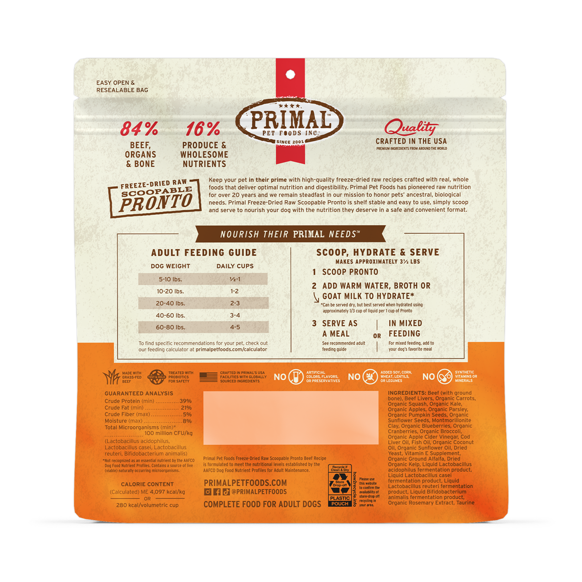 Primal Freeze-Dried Raw Pronto Beef Dog Food
