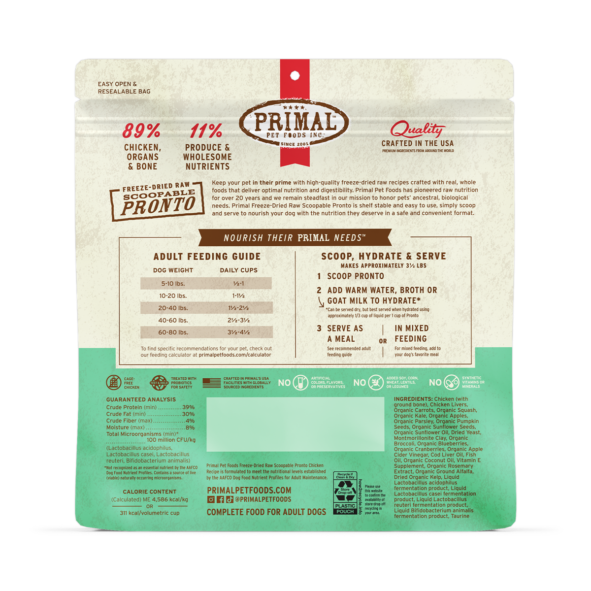 Primal Freeze-Dried Raw Pronto Chicken Dog Food